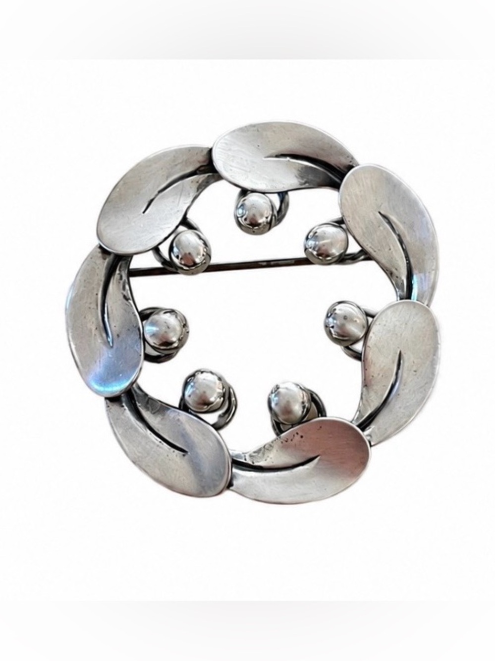 Vintage BEAU Leaf and Berry Wreath Brooch Pin Sterling Silver 925